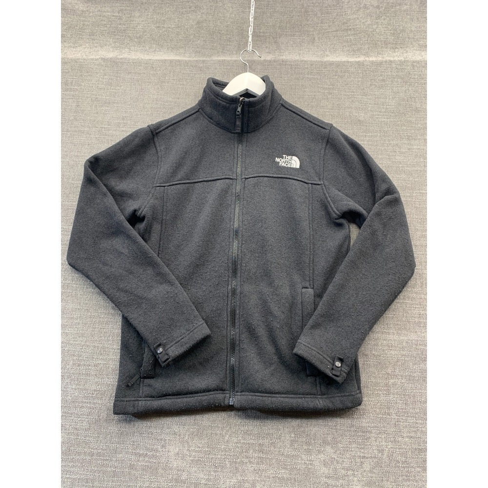 The North Face Leo Knit Sweater Mens Small Black Fleece Lined Mock Neck Full Zip